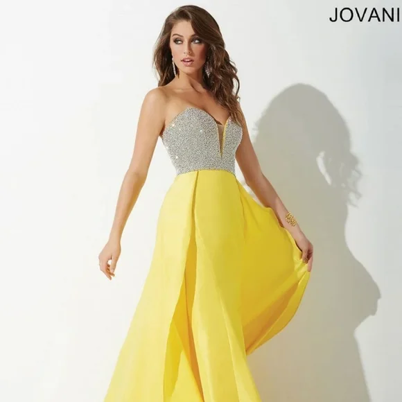 Jovani | Dresses | Jovani Yellow Strapless Embellished Bodice Dress |  Poshmark